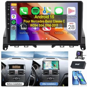 Autoradio Android 15 Carplay GPS pour Mercedes Benz Classe C W204 S204 2006-2011 4+64G DAB CAM