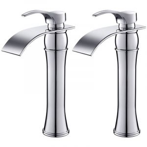 2PCS Mitigeur Lavabo Cascade Rond pour Vasque à Poser Robinet pour Lavabo et Vasque Salle de Bain wc Chrome - Auralum