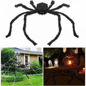 Araignée velue d'Halloween Araignée géante de 1 mètre de long avec des yeux brillants à led Araignée en peluche effrayante pour la décoration