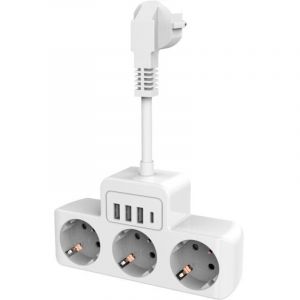 Multiprise avec Interrupteur Individuel, Prise Multiple usb c Multiprise Electrique Murale avec 4 Prises et 3 Chargeur usb Multiprise Adaptateur