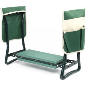 2 en 1 Tabouret de Jardin & Agenouilloir Pliable Rembourrage 150kg 2 Sacs de Rangement