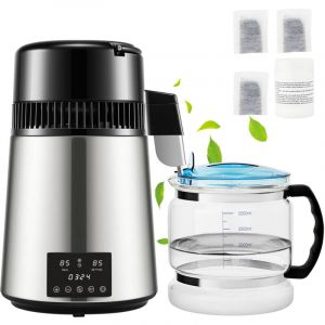 Mophorn Distillateur d'eau 4 L, 1 L/H, purificateur de comptoir 750 W avec double affichage de la température, minuterie 0-99 H, carafe en verre,