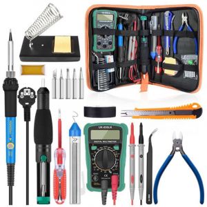 Kit de fer &agrave; souder, kit de soudure 60 W, temp&eacute;rature r&eacute;glable 200 450 &deg;C, multim&egrave;tre, 5 pannes &agrave; souder, pompe &agrave; dessouder, station