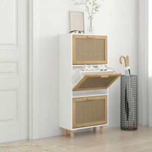 Bonnevie - Meuble à Chaussures Étagère à Chaussures - Blanc 52x25x115 cm Bois d'ingénierie/rotin BV654005