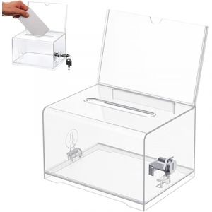Bo&icirc;te de Dons en Acrylique, Bo&icirc;te &agrave; Dons Verrouillable, urne &Eacute;lectorale Transparente avec Serrure &agrave; Cl&eacute;, Tirelire Transparente, avec Autocollant,