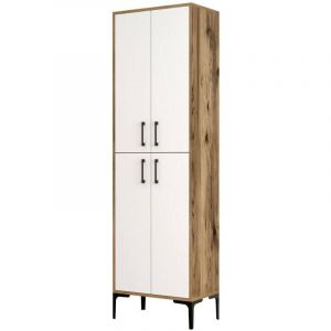 Dmora - Buffet Denipot, Buffet du salon, Commode de salon, Garde-manger de cuisine, 60x35h200 cm, Noyer et Blanc