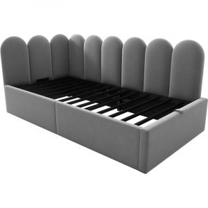 Lit Banquette 90x190 Cm Gris En Velours Avec Rangement Hydraulique Et Sommier En M&eacute;tal