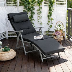 Fauteuil relax inclinable de Plage Pliable, 7 Positions R&eacute;glables, R&eacute;sistant aux Intemp&eacute;ries, avec Coussin, Textil&egrave;ne & Polyester 137&times;63,5&times;100,5 cm