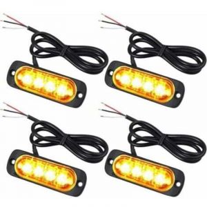 Dpzo - 4X Feux de P&eacute;n&eacute;tration &agrave; 4 LEDs 12/24V Gyrophare led Orange Feux Flash Voyant d'Alarme Urgence Strobe Clignotants Auto IPX-4 pour Van Camion