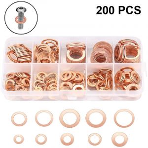 Assortiment de 200 rondelles plates en cuivre M5-M14, joints toriques en cuivre, kit de joints d'&eacute;tanch&eacute;it&eacute; m&eacute;triques, 9 tailles