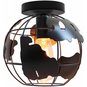 Axhup - Plafonnier Industrielle Cage M&eacute;tal Suspension Lustre Suspension E27 40W Noir 1PCS
