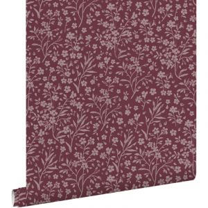 Papier peint fleurs violet aubergine Estahome
