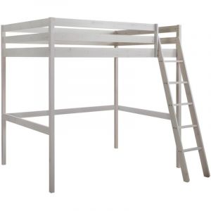 Vente-unique - Lit mezzanine gedeon ii - 140 x 190 cm - Pin massif - Blanchi