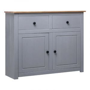Commode 2 portes 2 tiroirs pin massif gris et clair Iris