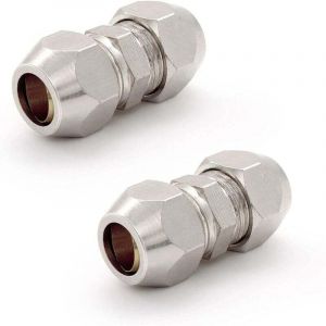 2 Pi&egrave;ces Raccord Olive 8MM Gaz, Argent Tuyau Pneumatique Raccord, Cuivre Nickel&eacute; Tube Double Droite Connecteur Rapide, Convient pour Plomberie,