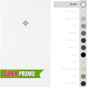 SOULBATH Receveur de Douche -R&eacute;sine -Gel Coat -Texture Lisse/Pierre -Antid&eacute;rapant -Couleur Blanc - 200x100- Extra plat 3cm. Bonde de Vidage incluse