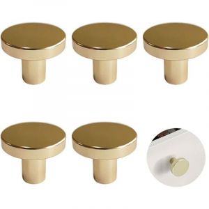 5pcs bouton de tiroir en laiton solide, rond bouton de meubles, poignée d'armoire, idéal pour armoire et dressing