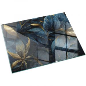 Plaque Rectangulaire en verre tremp&eacute; de sol d&eacute;corative imprim&eacute;e premium sous chemin&eacute;e Feuilles &eacute;l&eacute;gantes en relief 60x40 cm