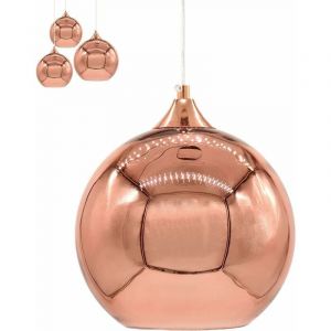 Umnuou - Pendentif boule miroir en laiton Câble ajustable Pendentif boule en chrome Abat-jour décoratif d'intérieur (Rouge Cuivre Ø25cm)