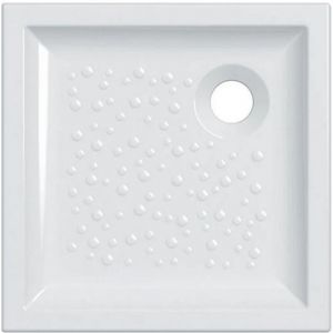 Receveur de douche 80x80 cm en gr&egrave;s fin porcelain&eacute; blanc brillant - Geberit Bastia