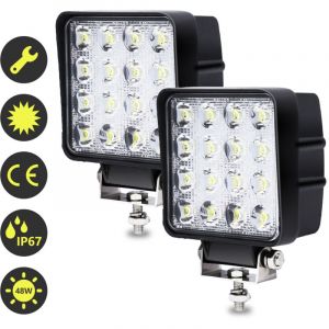 Swanew 2X 48WProjecteur Phare de Travail 12V 24V led Carré led Moto Spot Feux Additionnels Offroad Lampe