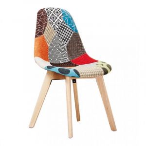 Chaise de salle &agrave; manger patchwork simple avec rembourrage en tissu et pieds en bois - Chaise de salle &agrave; manger - Multicolore