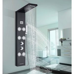 Colonne de Douche Panneau de Douche Hydromassage Noir avec Affichage lcd et Douchette et 6 Grandes Buses Massants Système de Douche Multifonction en