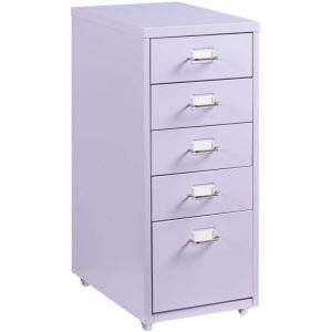 Caisson de bureau armoire meuble de rangement &agrave; roulettes avec 5 tiroirs 69 x 28 x 41 cm violet