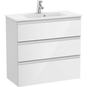 Roca - Pack Unik meuble bas compact 3 tiroirs + lavabo the gap Couleur : Blanc brillant - Dimensions : 805x380x759 mm