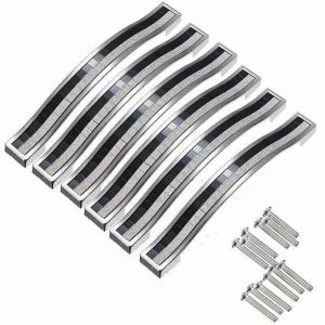 6x 160mm Poign&eacute;e de Porte Cristal Decoration Bouton de Porte Bouton de Meuble Pour Meuble Tiroir Placard Bin Penderie Armoire,Argent&eacute; Noir