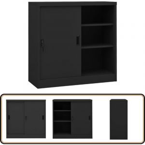 Armoire de bureau porte coulissante Anthracite 90x40x90cm Acier - Armoire De Bureau - Meuble De Rangement - Classeur - Armoire Métallique - Armoire