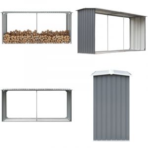 Abri de stockage de bois Acier galvanis&eacute; 330x92x153 cm Gris - abri de stockage de bois - abris de stockage de bois - Home & Living