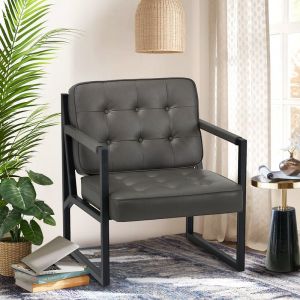 Colamy - Fauteuil,Fauteuil Confortable avec Accoudoirs et Pieds en Métal pour Salon, Chambre, Salle d'Attente et Bureau-gris