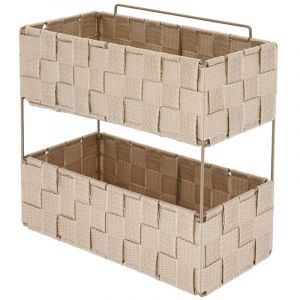 Etagere 2 niveaux gm en polyester tresse metal pliable a poser ou fixer - beige - Tendance