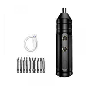 Tournevis &eacute;lectrique, tournevis automatique sans fil rechargeable pour bricolage &agrave; domicile, avec embouts, lot de 10 pi&egrave;ces, noir