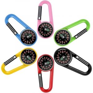 6 pièce boussoles avec mousqueton 2 en 1 Compass Mini Camping Multicolore Boussole pour Enfants Boussole Nautique Petit Porte-clés avec Boussole et