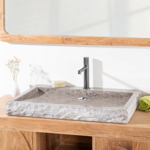 Grande vasque 70cm à poser rectangle en pierre marbre Cosy gris
