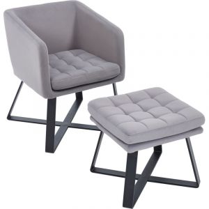 Wahson Office Chairs - Fauteuil de Salon Scandinave avec Repose Pieds Fauteuil Coiffeuse Rembourr&eacute;, Washon, Gris