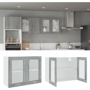 Armoire vitr&eacute;e suspendue, Meuble haut cuisine, Armoire de rangement Sonoma gris 80x31x60cm Bois ing&eacute;nierie PEWV74860 DESIGN IN