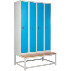Casier en M&eacute;tal avec Banc Armoire Vestiaire Gymnase Salle de Sport &Eacute;cole 4 Portes Blanc et Bleu Athlete