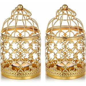 2 Pi&egrave;ces Petite Lanterne Cage Oiseaux Suspendue Photophore M&eacute;tal, Lanternes Dor&eacute;es pour Bougies Centres Table Vintage Mariage F&ecirc;te Porte-Lumi&egrave;re