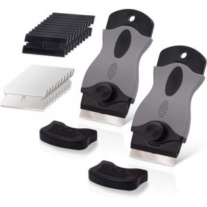 2 PCS Grattoir Plaque Vitroc&eacute;ramique avec 10 raclettes de en Plastique +10 pi&egrave;ce Lames M&eacute;tallique, Grattoir vitroc&eacute;ramique pour enlever Les