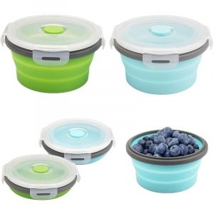 Pi&egrave;ces Bols Pliables en Silicone Portable, 350ML Saladier Pliable avec Couvercle, Ronde Boite Alimentaire Pliable, Bol de Camping Pliable Bo&icirc;te &agrave;
