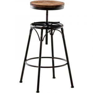 Tabouret de bar x1 style industriel contemporain hauteur r&eacute;glable en m&eacute;tal bronze et assise en bois clair 100004539