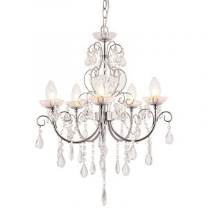 Endon - Tabitha - Plafonnier de salle de bains &agrave; 5 ampoules, chrome, cristal clair (K9) D&eacute;tail du verre IP44, G9