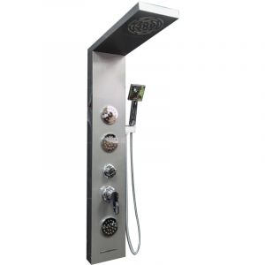 Panneau de douche avec robinet avec éclairage led, pluie, brouillard, buses de massage, douchette à main et bec de baignoire, colonne de douche acier