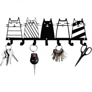 Porte clef mural, Accroche clef mural, Porte-cl&eacute;s mural multifonctionnel noir, Porte cl&eacute;s mural en m&eacute;tal, Avec 7 crochets &agrave; cl&eacute;s,Convient aux