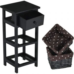 Commode Rangement 1 Tiroir et 2 Paniers Etagere en Bois,Table De Chevet en Bois Moderne,Unite De Rangement d'Armoires avec Tiroir et Panier Tisse en