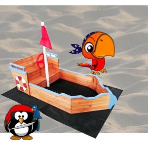 Le Poisson Qui Jardine - Bac à Sable En Forme De Bateau Design Avec Barre Et Drapeau, 160 cm