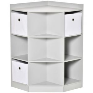 Biblioth&egrave;que, &eacute;tag&egrave;re d'angle enfant avec 3 bacs de rangement - Organisateur de jouets pour 3-12 ans - Dimensions 57.4x57.4x94cm - Structure robuste